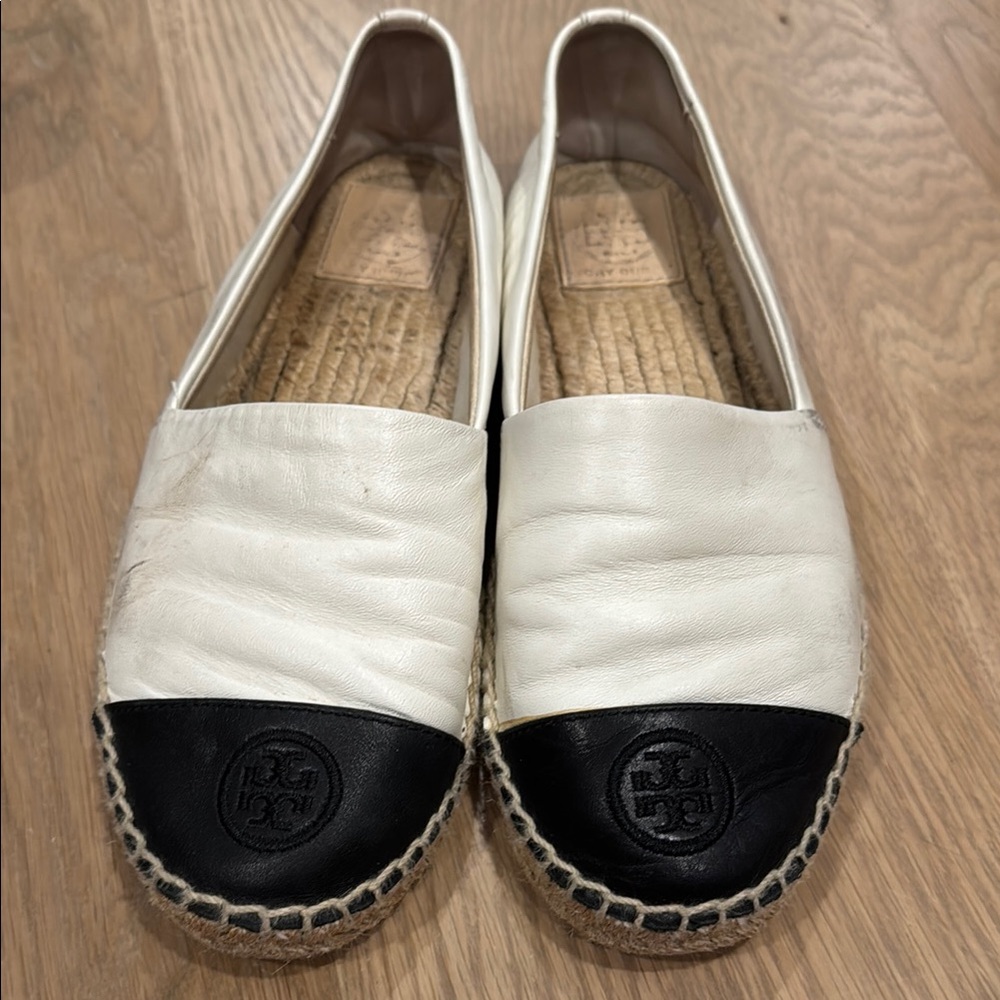 Tory Burch Black and White Espadrille Flats